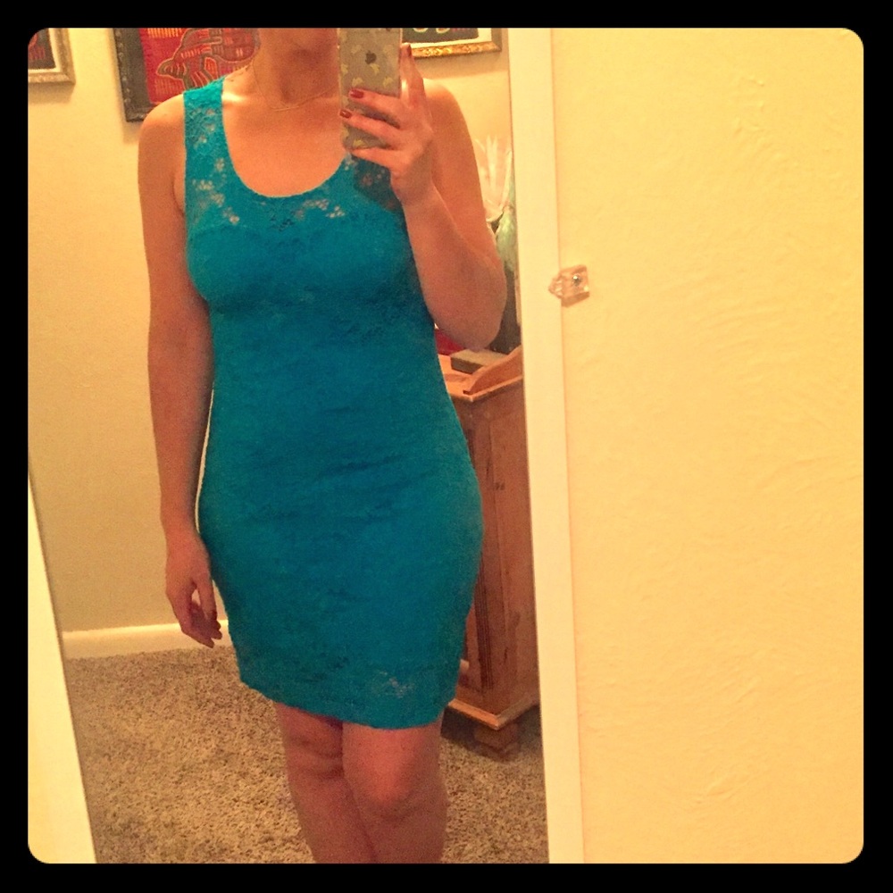 Turquoise fitted mini dress